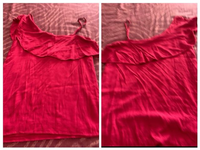 Top asimétrico M.Dutti y pantalón chino Cortefiel