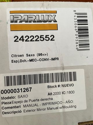 Espejo retrovisor derecho Citroen Saxo 2000