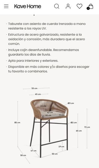 Taburete Yanet Kave Home 65cm