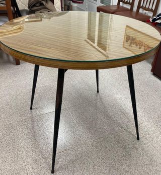 Mesa camilla redonda cristal y madera