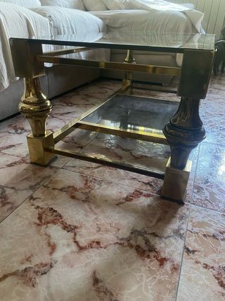 Mesa de centro cristal y metal dorado