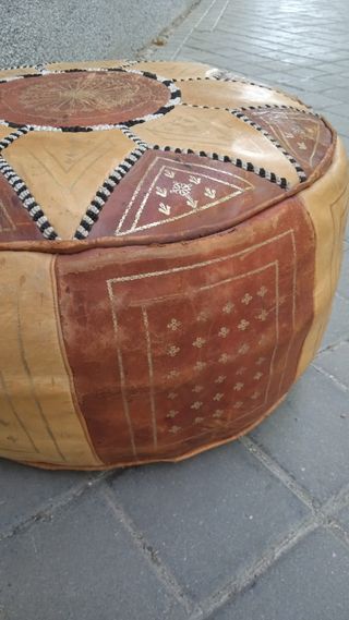 Puff asiento taburete Marroquí arabe piel Vintage 