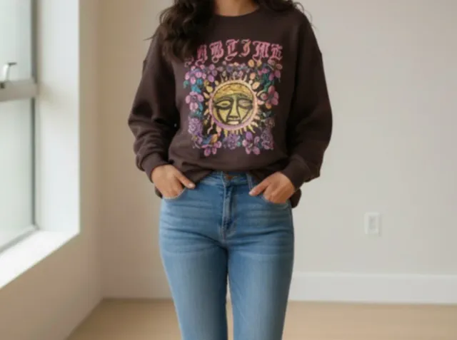 Sudadera marrón con estampado de sol