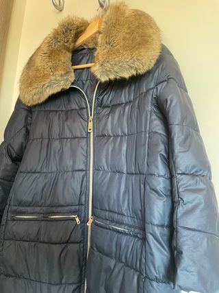 Piumino blu donna con pelliccia