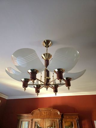 Lámpara de techo vintage dorada y madera