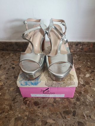 Zapatos de fiesta plateados Tacon Mujer Talla 39
