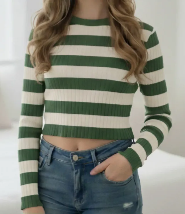 Suéter niña Zara rayas verde y blanco