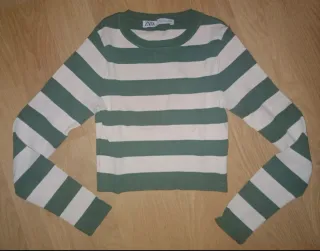 Suéter niña Zara rayas verde y blanco
