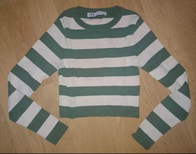 Suéter niña Zara rayas verde y blanco
