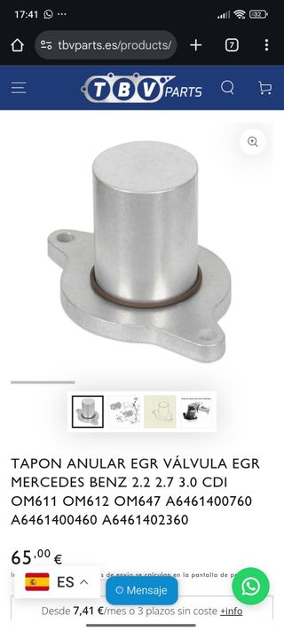 Tapon Anulacion EGR Mercedes Benz sprinter, mito..