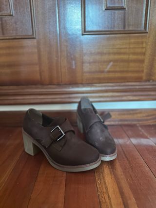Botines tacón goma mujer marrones