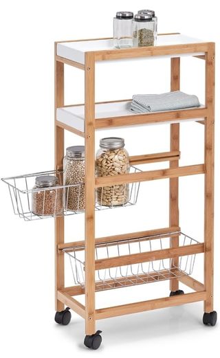 Carrello Bambù Bianco/Naturale con Rotelle