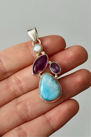 Colgante Larimar Amatista Perla Plata 925