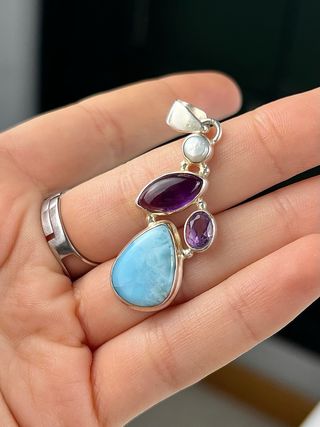 Colgante Larimar Amatista Perla Plata 925