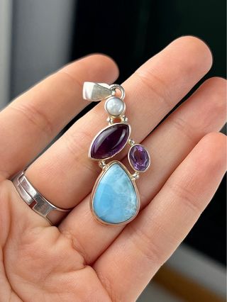 Colgante Larimar Amatista Perla Plata 925