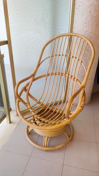 Sillón Mecedora Bambú Giratorio Azul
