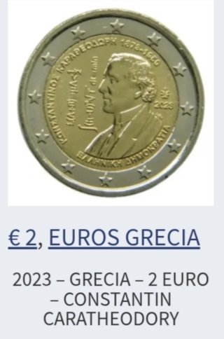 Moneda 2 euros Grecia 2023 Konstantinos Karatheodo