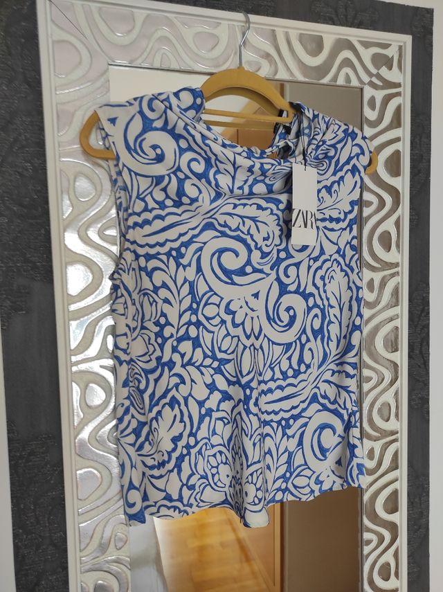 Blusa stampata blu Zara