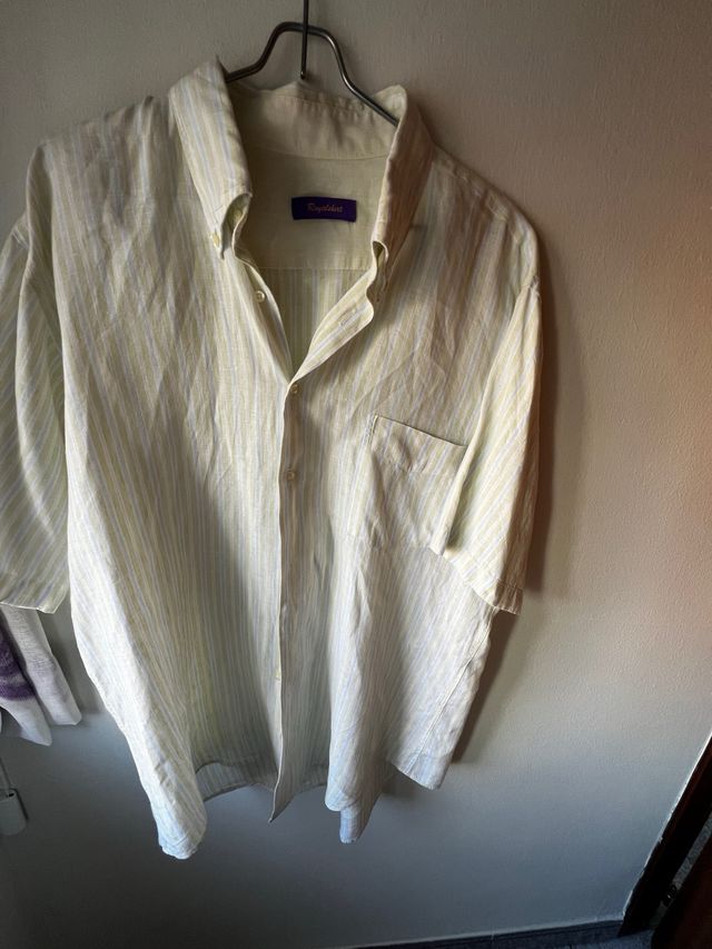 Camisa Lino Manga Corta Rayas