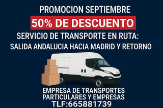 Transportes 50% dto. madrid,sevilla,malaga rutas