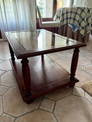 Mesa centro madeira e tampo vidro