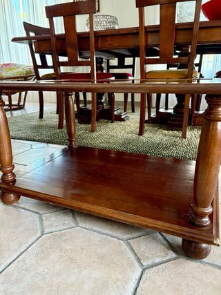 Mesa centro madeira e tampo vidro