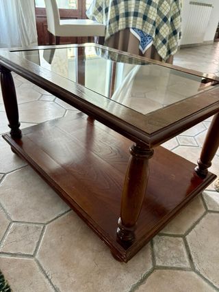 Mesa centro madeira e tampo vidro