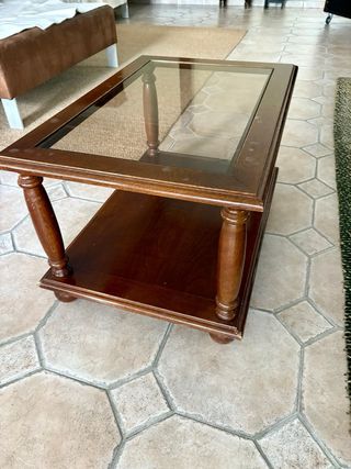 Mesa centro madeira e tampo vidro