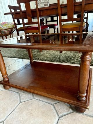 Mesa centro madeira e tampo vidro