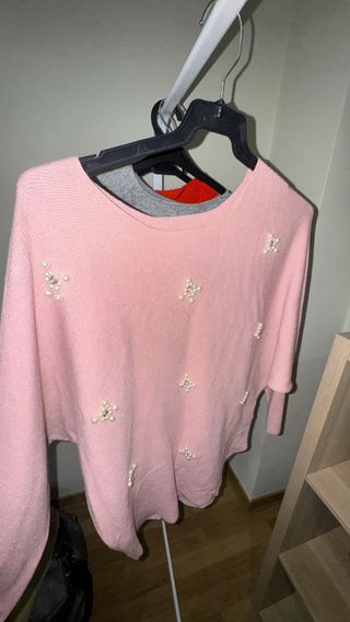Jersey rosa mujer con perlas