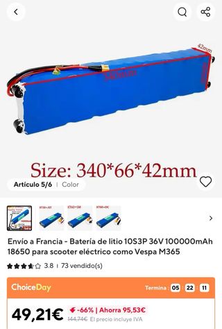 Batería Litio 10S3P 36V 100000mAh XT30/JST