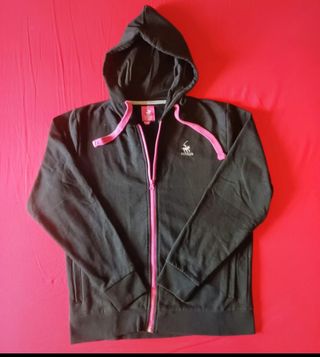 Sudadera Mujer Talla S Negra con Detalles Rosa