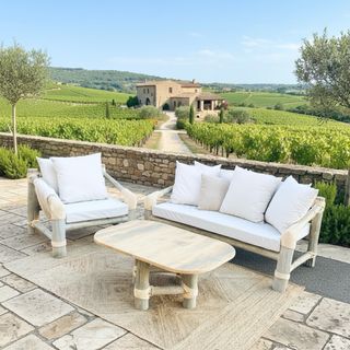 Conjunto Sofá y Sillón Exterior Ratán y Madera