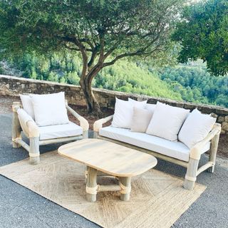 Conjunto Sofá y Sillón Exterior Ratán y Madera