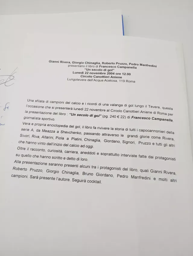 Un Secolo Di Gol - Autografato GIANNI RIVERA
