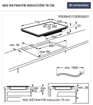 Placa Inducción AEG IKE74441FB 70cm Nueva