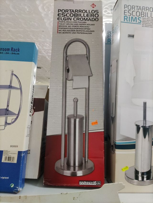 Porta rollos y escobillero cromado