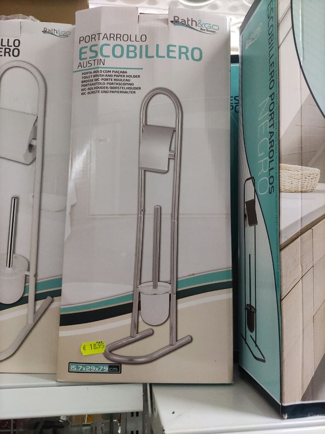 Porta rollos y escobillero cromado