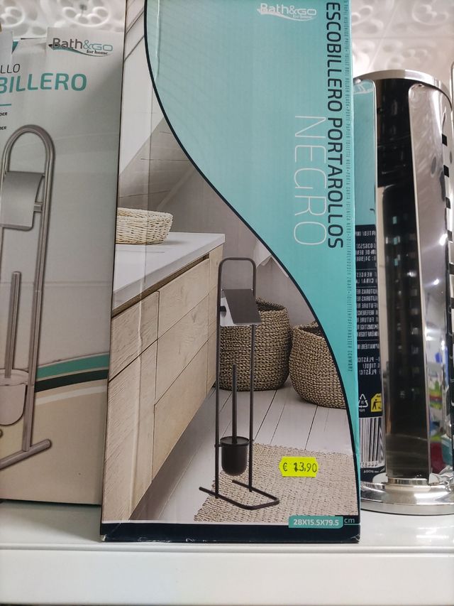 Porta rollos y escobillero cromado