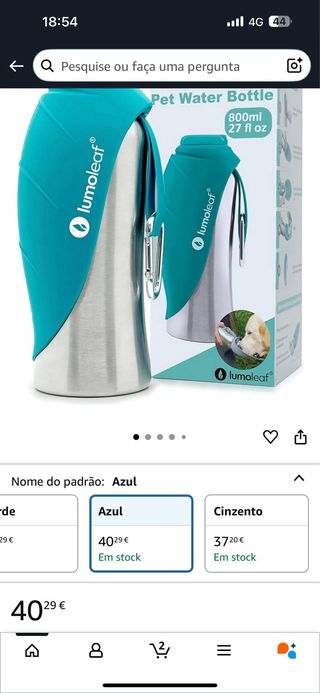Bebedouro Portátil Inox para Pets Lumoleaf
