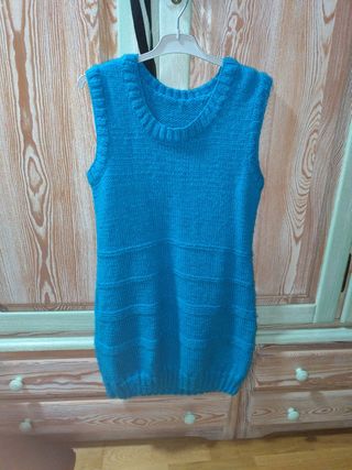Vestido tejido azul hecho a mano talla única