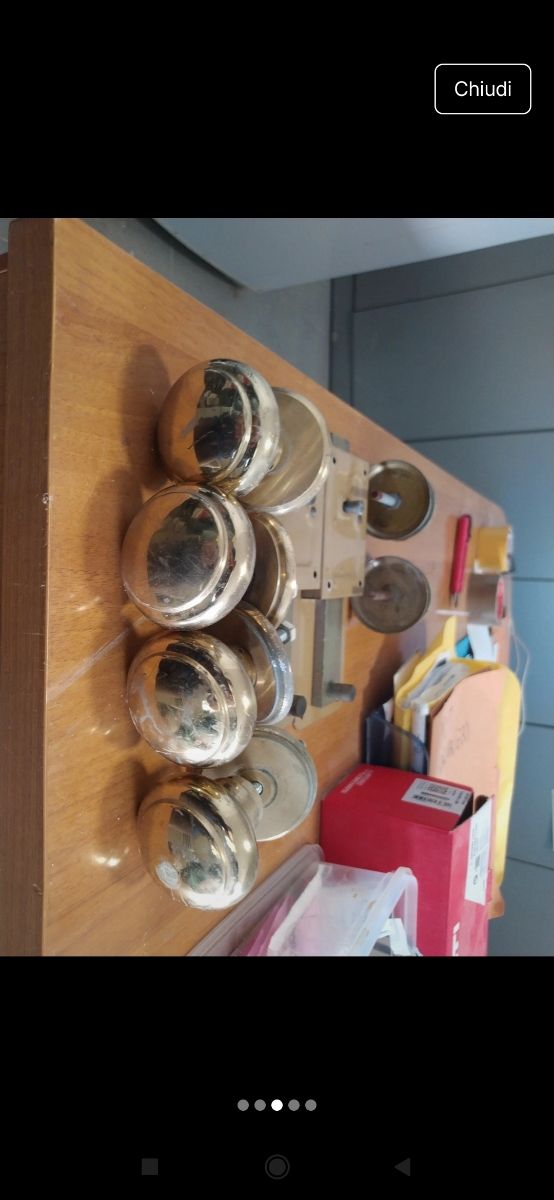 6 Maniglie Ottone + 2 Serrature Vintage