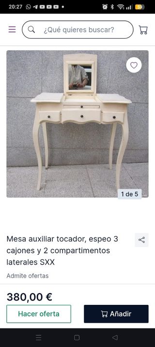 Tocador blanco con asiento
