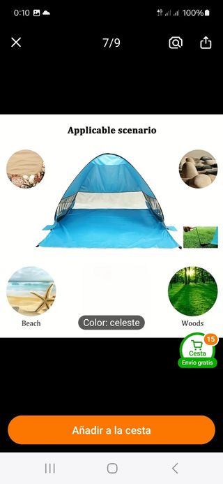 Tienda de campaña azul para playa
