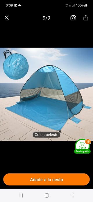 Tienda de campaña azul para playa