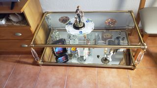 Mesa auxiliar cristal y metal dorado