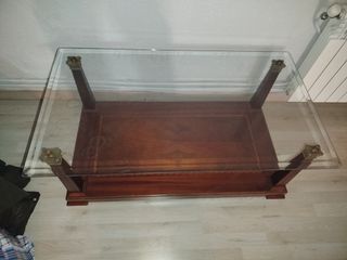 Mesa de centro cristal y madera