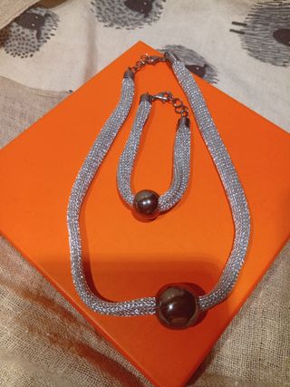 Conjunto Pulsera y Collar Malla Metálica