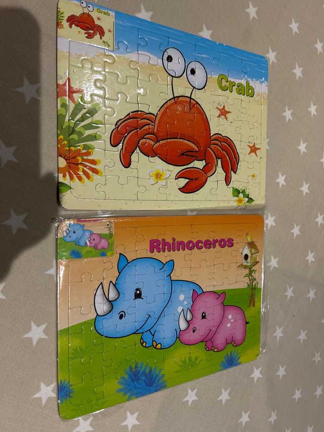 2 Puzzles 49 Piezas Animales (Cangrejo y Rinoceron