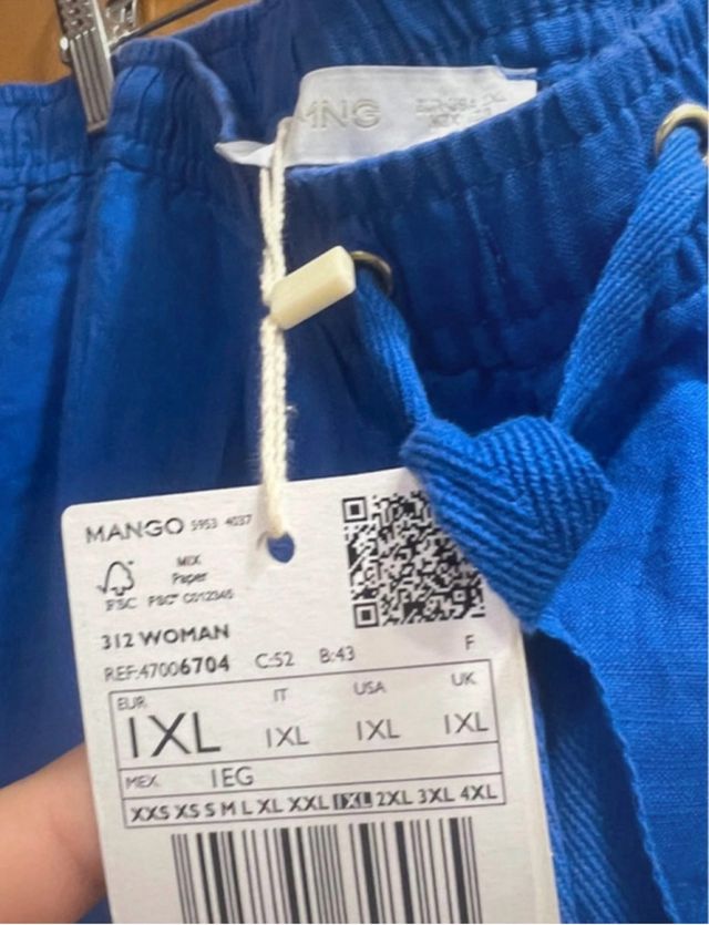 Pantalón lino azul Mango Talla 1XL